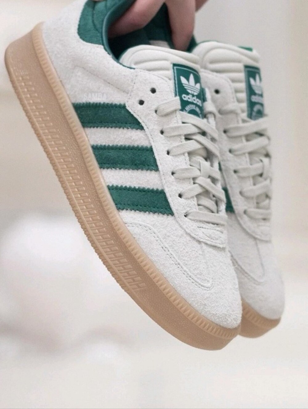 NEW Adidas Samba XLG Sneaker - Putty Grey / Collegiate Green - Big Kid Size 4